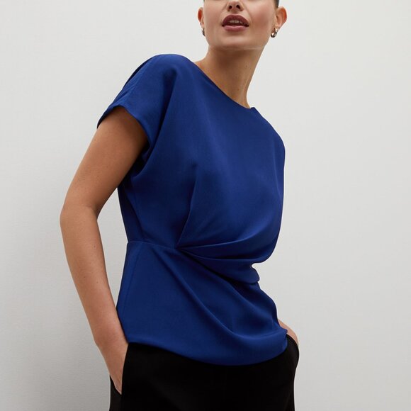 MM LaFleur Nejvi starry night blue draped cap sleeve Soft Wave blouse - Picture 2 of 8